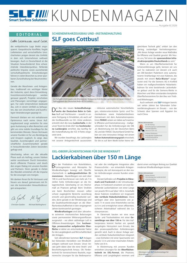 Das SLF-Kundenmagazin Nr. 8 / 2026 - Informationen rund um unser Unternehmen und aktuelle Projekte