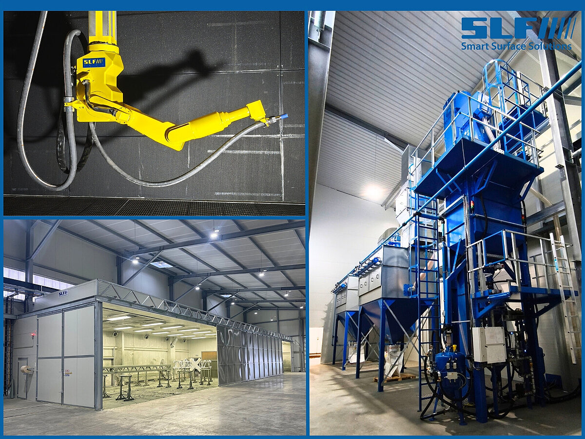 Strahlanlage mit ReCo-Blaster und zwei Lackierkabinen für schweren Metallbau