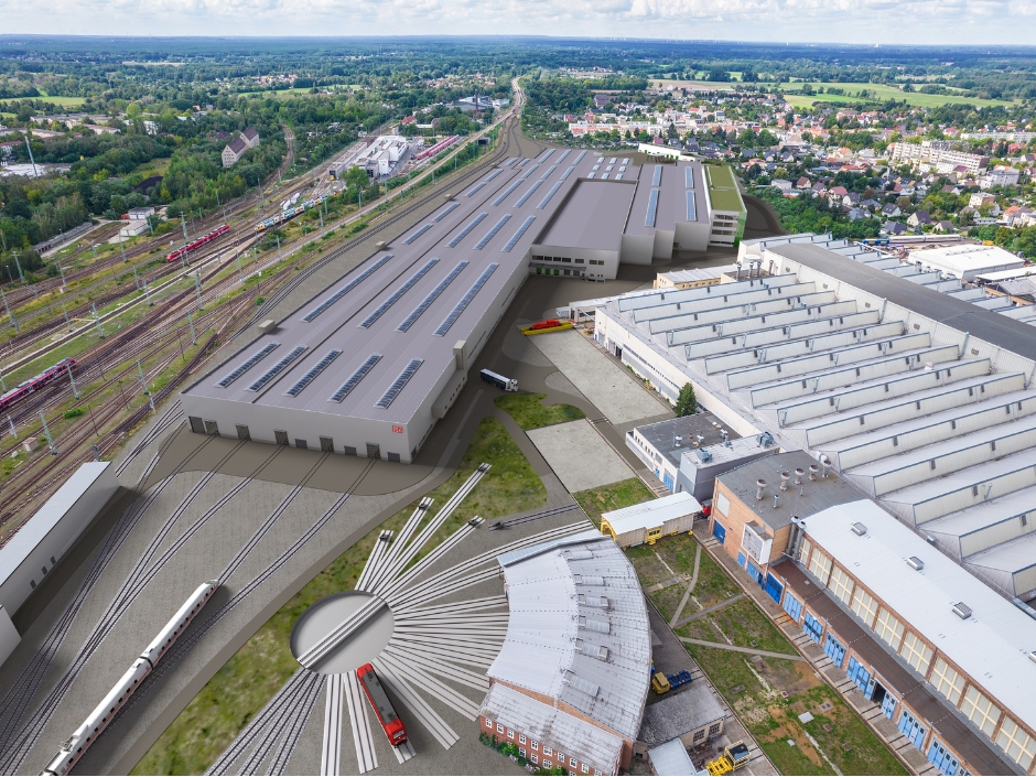 Übersicht über das neue DB-Instandhaltungswerk in Cottbus